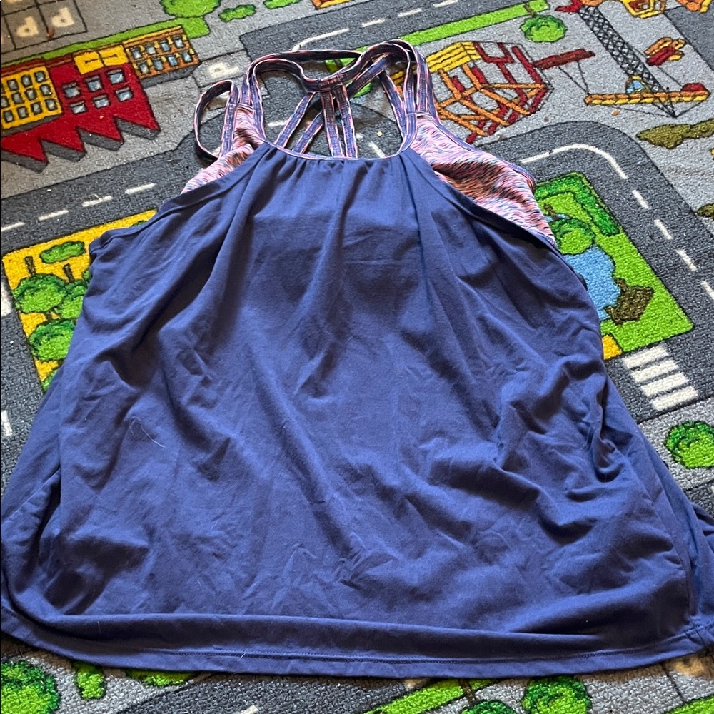 Joe Fresh Girls Navy Blue Tank Top with Pink Patterned Straps